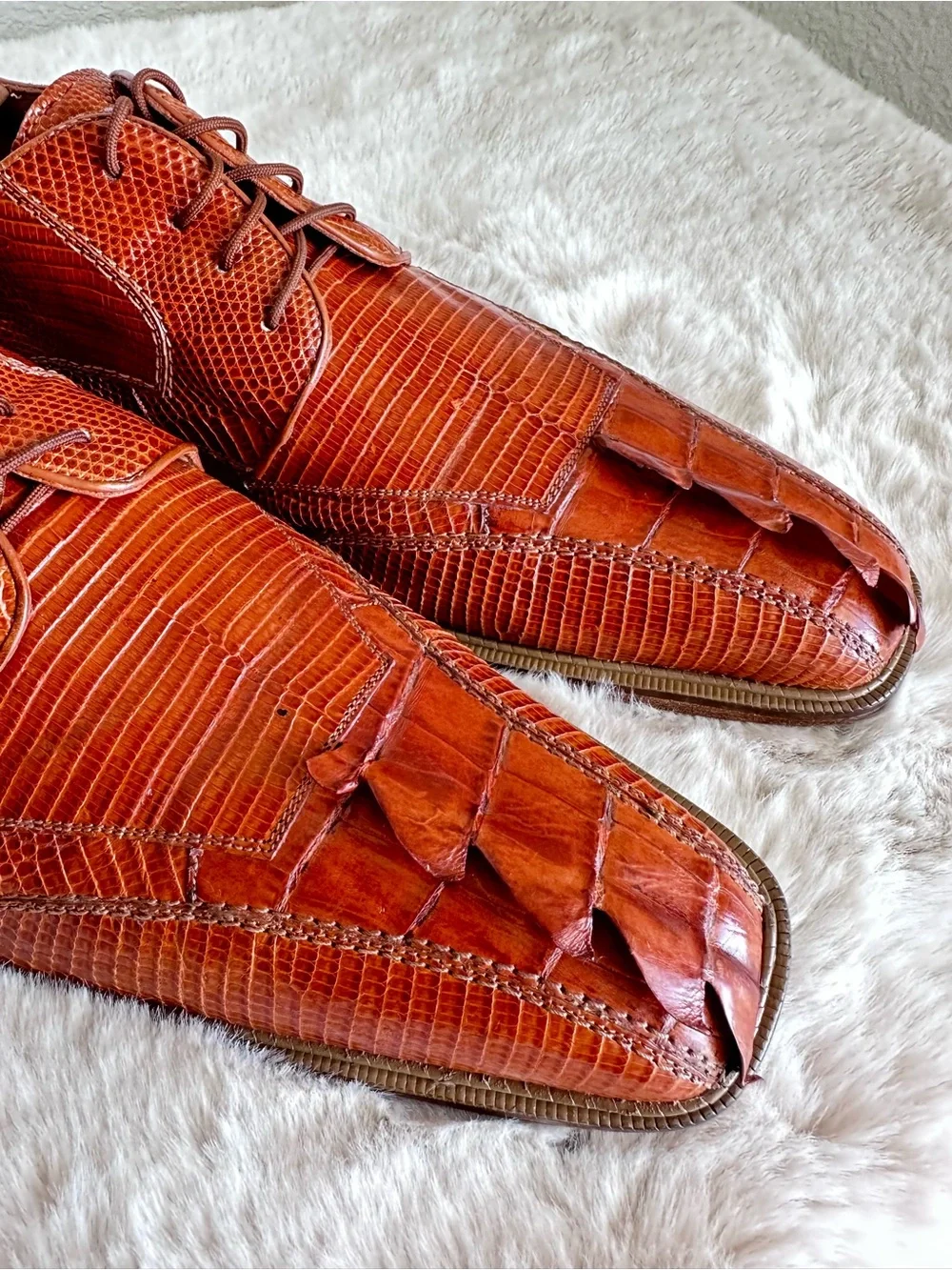 Belvedere Genuine Crocodile & Caiman Lizard Skin Oxford Dress Shoes sz 13 Orange